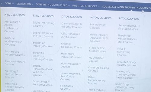 Industry wise courses details