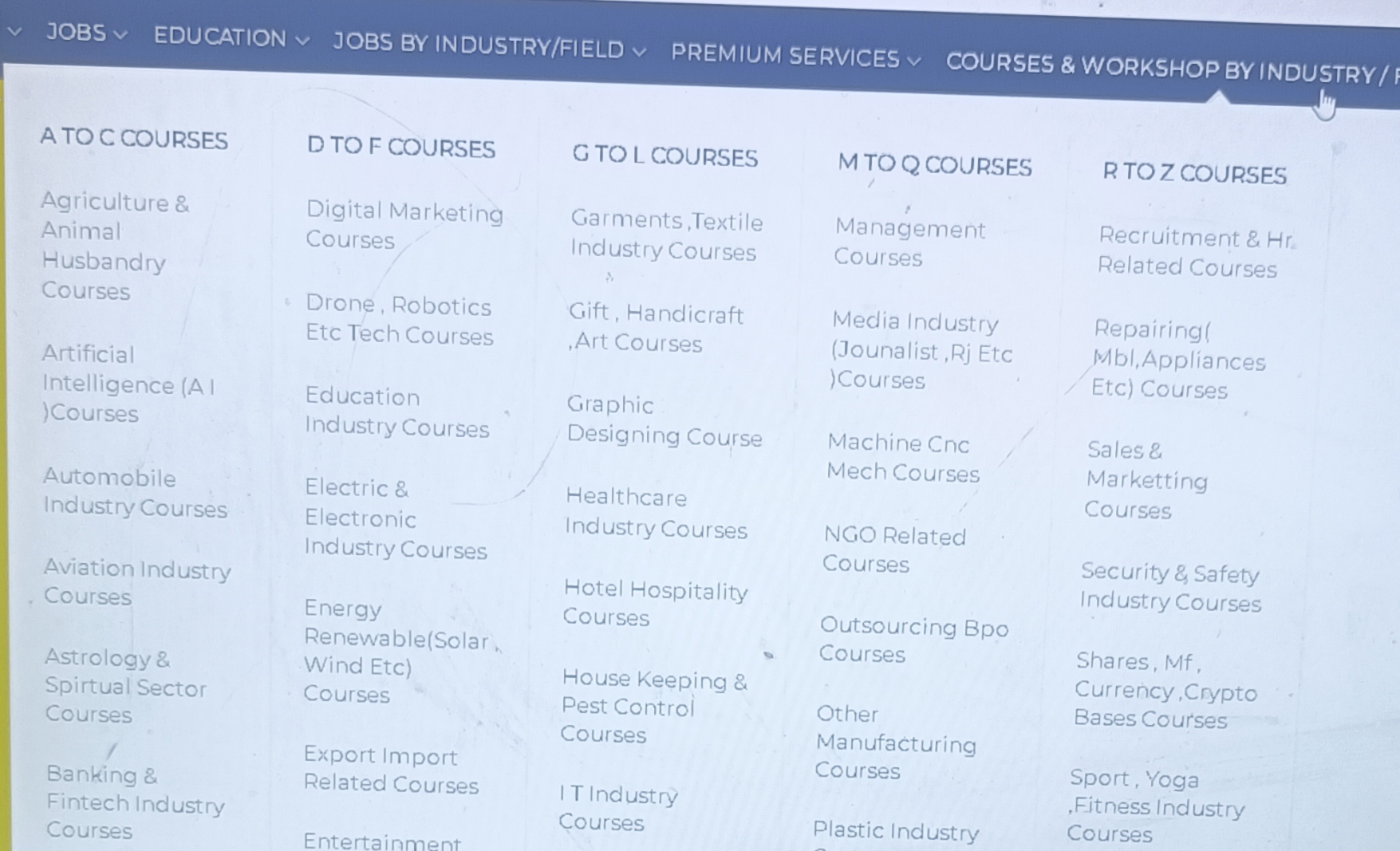 Industry wise courses details